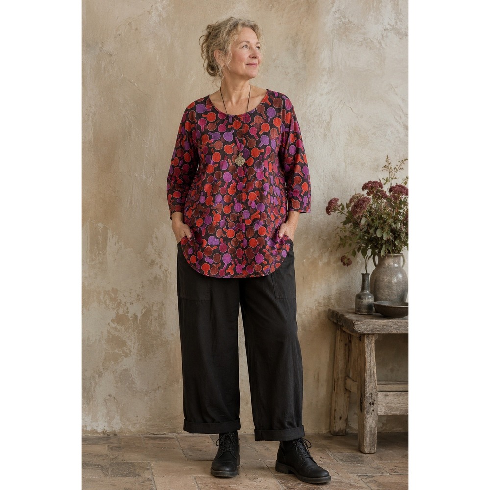 Gudrun Sjoden NWT Ping Blouse Red Pink Organic Cotton Tunic Top Pocket- S